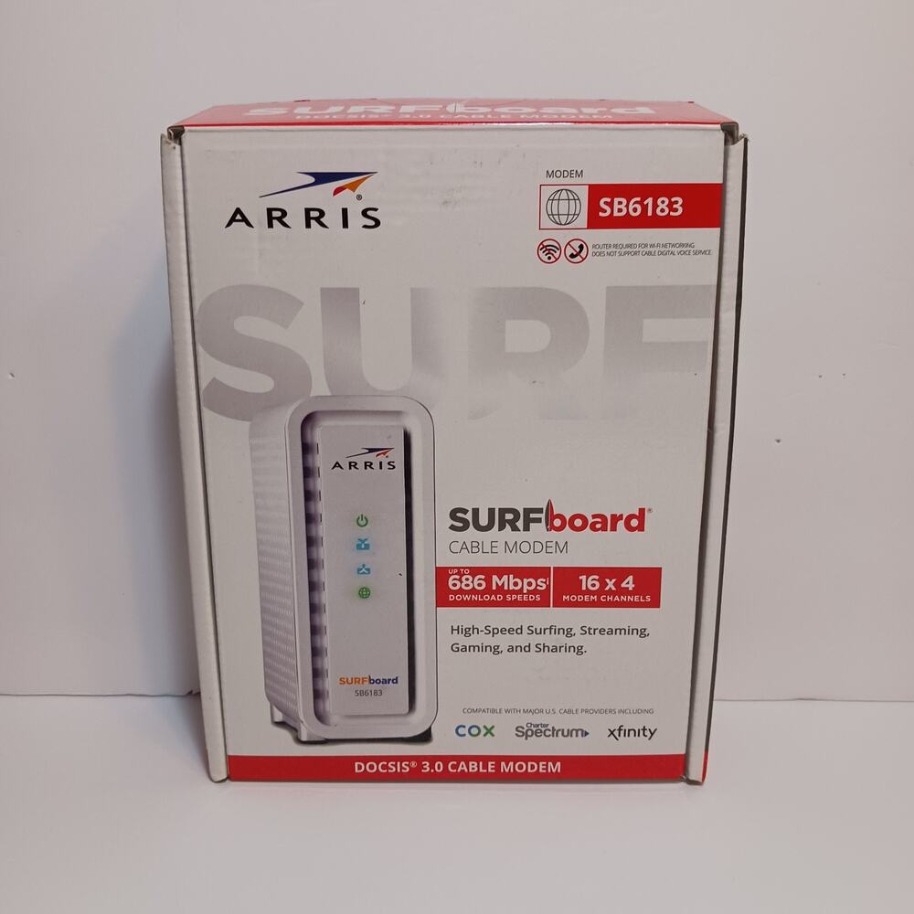 ARRIS Surfboard SB6183 Docsis 3.0 Cable Modem White Compatible Spectrum Xfinity